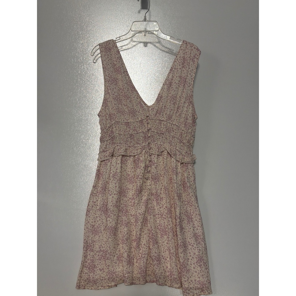 Bohme Women Floral Smocked Mini Dress Off White Purple V-Neck XL ID32680